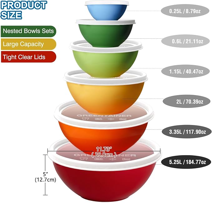 Greentainer Plastic Mixing Bowls with Lids Set 12 Piece Colorful Mixing Bowl Set for Kitchen - Nesting Bowls with Lids Set, 6 Prep Bowls and 6 Lids - Microwave and Freezer Safe(Rose) - Image 2