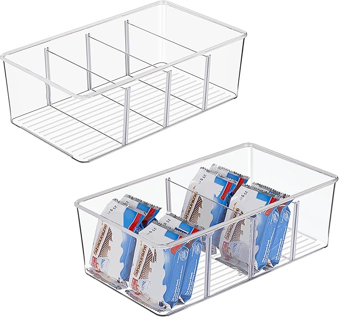 Vtopmart 2 Pack Food Storage Organizer Bins, Clear Plastic Bins for Pantry, Kitchen, Fridge, Cabinet Organization and Storage, 4 Compartment Holder Packets, Snacks, Pouches, Spice Packets | For Pantry, Kitchen, Fridge and Cabinet Organization, Organize... by Vtopmart