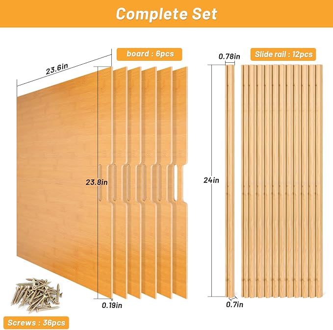 6 Pieces Wood Cabinet Dividers for Baking Sheets,DIY Kitchen Cabinet Dividers with 12 Slideways&36 Screws,Easy Install&Clean,Wood Tray Dividers for Cabinets, Kitchen,Utility Rooms, Bathrooms - Image 3