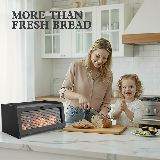 LOHASOK Bread Box for Kitchen Countertop,Black | Wooden,Large, Farmhouse Bread Container Holder Storage, Acrylic translucent window - Image 5