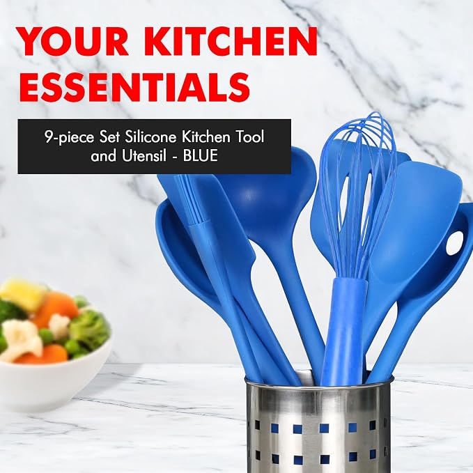 Chef Craft 9 Piece Silicone Kitchen Tool and Utensil Set, Blue - Image 2