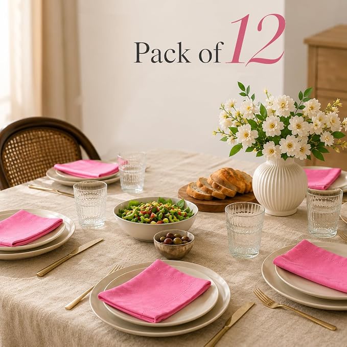 ALPHA Living HOME Cotton Cloth Napkins Set of 12, 18x18 Cotton Napkin Cloth Washable, Soft, Reusable Napkins for Wedding, Parties, Christmas, Thanksgiving, Everyday Use (Sherbet) - Image 8