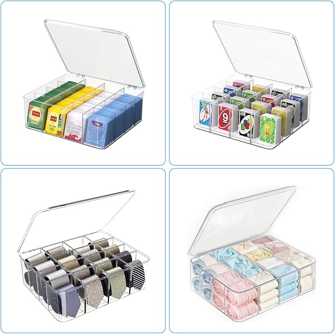 Tea Bags Organizer With Lid: Clear Tea Box For Tea Organizers And Storage | Adjustable Compartments, Extra Large, Holds 240 Tea Bags, Stackable Tea Bag Holder For Pantry, Kitchen, Countertop, Cabinet - Image 6