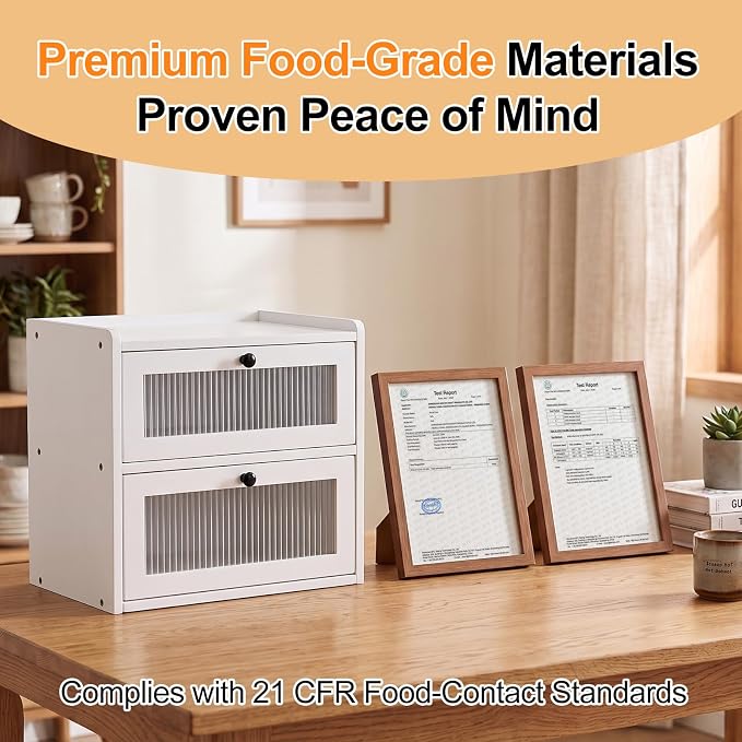 Alpeir Wooden Bread Box for Kitchen Countertop, Large Double Layer, White | Food-Safe Pine Wood, Double-Row Ventilation, Strong Acrylic Window, Raised Top Shelf, Easy Care, Farmhouse Corner Container - Image 4