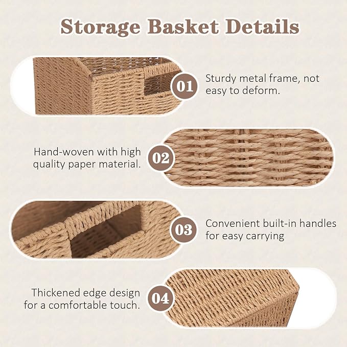 Foldable Storage Baskets with Handles, 11x11x11 Inch, 4 Pack | Paper Rope Square Storage Cubes Bins for Shelves, Living Room, Bedroom, Pantry - Image 6
