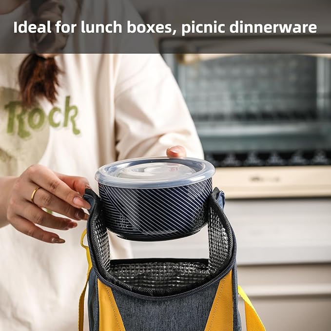 Ceramic Nesting Bowls with Lid, Microwave Safe, Set of 2, Navy | Food Storage Containers for Work Lunch Picnic Camping Meal Prep Soup Salad Cereal Leftovers - 5 & 6 Inch, 20 & 32 oz - Image 5