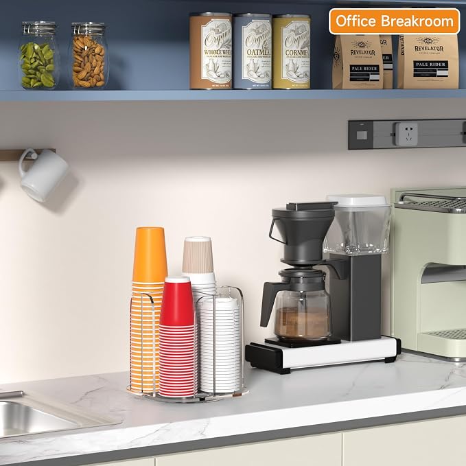 Beego Rotatable 4-Compartment Acrylic Cup Dispenser - Coffee Station Cup and Lid Carousel Countertop Plastic Cup Holder for Restaurant Breakroom Coffee Bar - Image 3