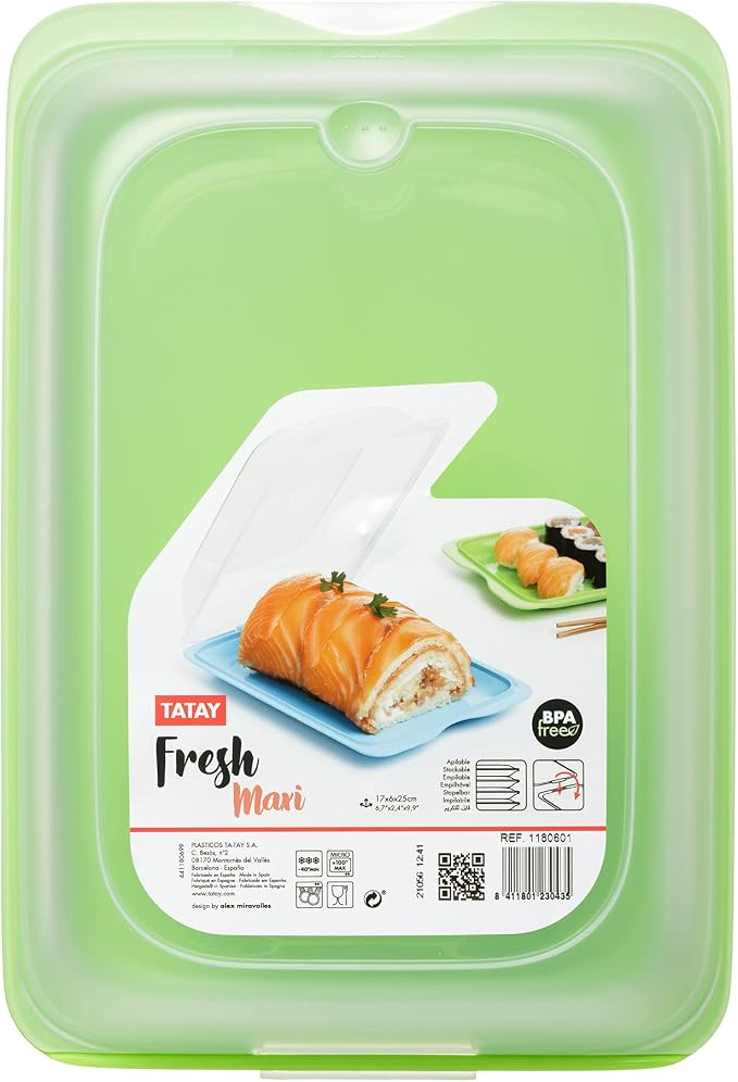 TATAY Cold Meat Containers for Fridge | Set of 4 Maxi | Fridge Storage | Removable Lid, Stackable | Microwave, Freezer and Dishwasher Safe | BPA-Free, 17 x 6,2 x 25,2 cm, Colour Blue and Lime - Image 2