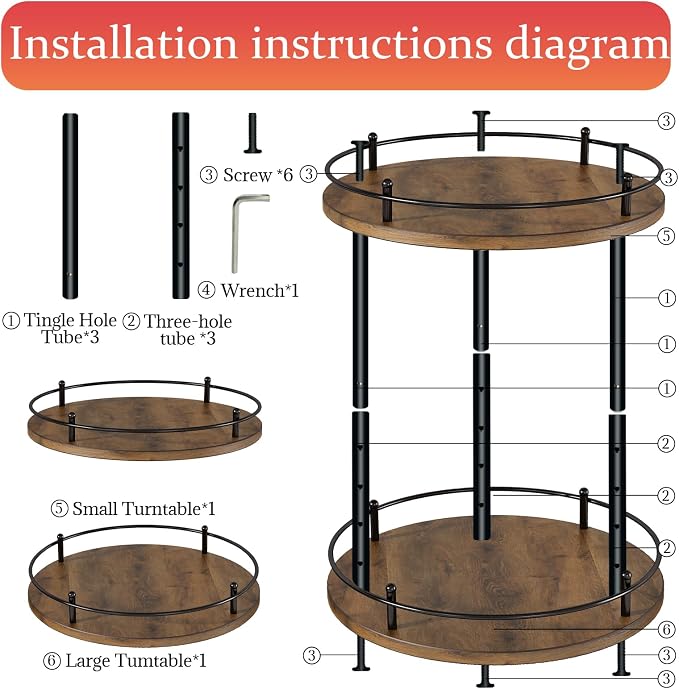 2 Tier Lazy Susan Organizer,2-Tier Spinning Spice Rack with Stable Carousel Base & 4 Height Settings for Cupboard Kitchen Countertop Dining Table Cupboard (Two-Ply(Round)) - Image 5