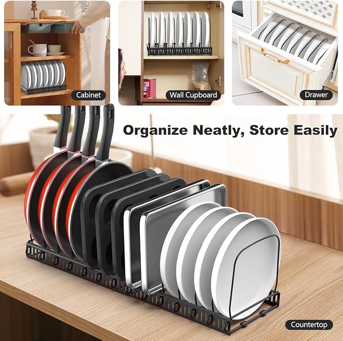 Housolution Cutting Board and Baking Tray Cookie Sheet Organizer, Black | 12"-23" Expandable, 14 Adjustable Dividers, Sturdy Metal Construction, Easy Assembly - Image 6