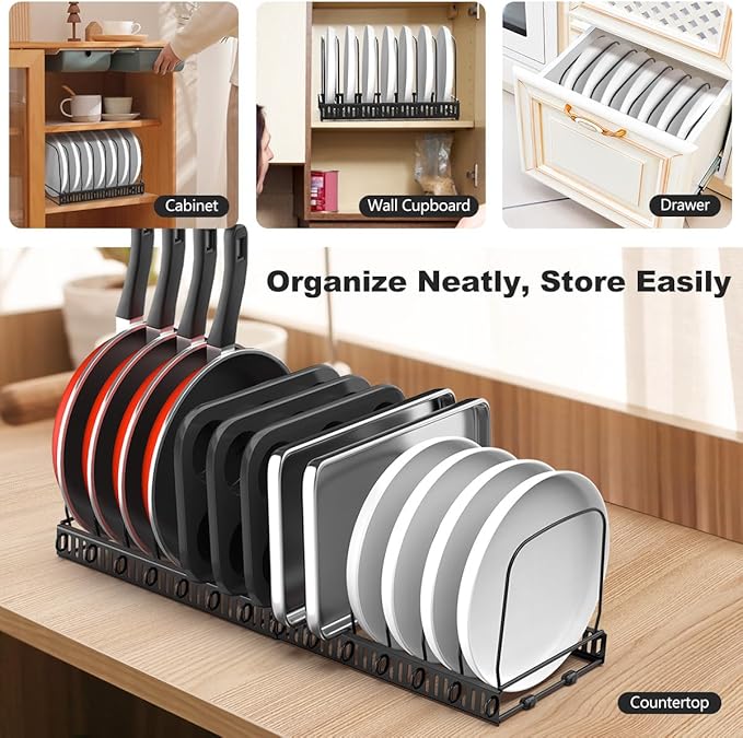 Housolution 2 Pack Cutting Board and Baking Tray Cookie Sheet Organizer | 12"-23" Expandable, 14 Adjustable Dividers, Sturdy Metal Construction, Easy Assembly - Image 6