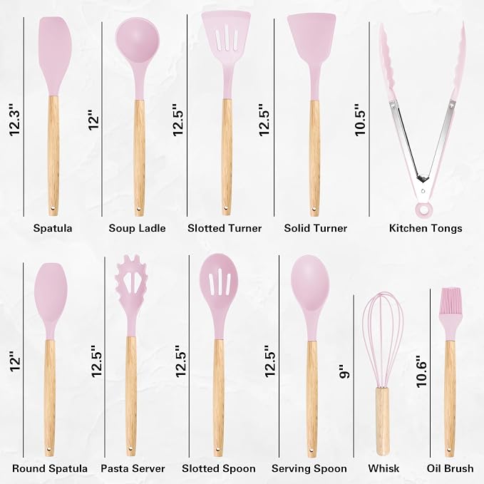 19 PCS Pink Kitchen Cooking Utensils Set Kitchen Tools Set | 6 Stainless Steel Knives, 11 Silicone Utensils with 1 Cutting Board, Ideal for Apartment - Image 2
