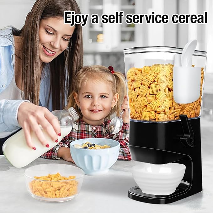 Cereal Dispenser Countertop Wath Bowls and Spoons（Black 2 pack ） | Cereal Containers Storage for Pantry Snack Organizer Dry Food Storage with Lid for Kitchen Organization Oatmeal Nut Granol - Image 2
