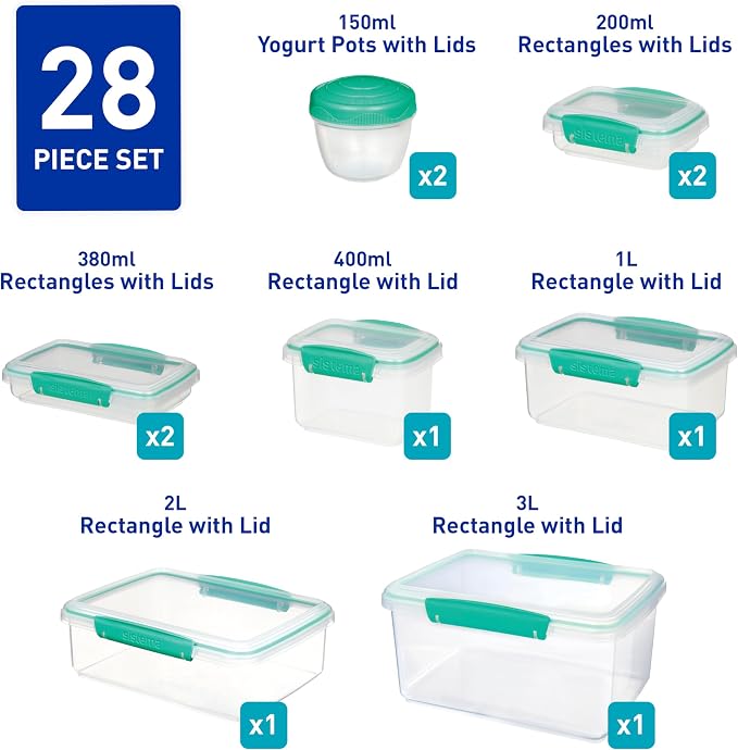 Sistema KLIP IT Storage Containers, Airtight and Stackable Food Storage Containers with Lids, Lunch Boxes and Snack Boxes, BPA-Free, 28 Pieces (14 Cans and Lids) - Image 2