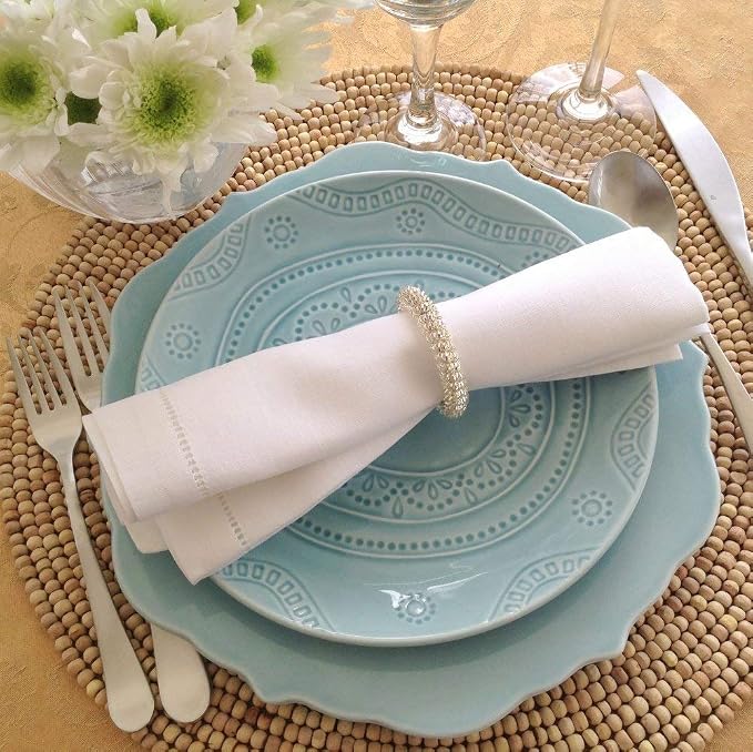White Linen Hem Stitch Dinner Napkins - Set of 6 20"x20"-Ladder hemstitch 100% Linen Cloth Napkins - Image 5