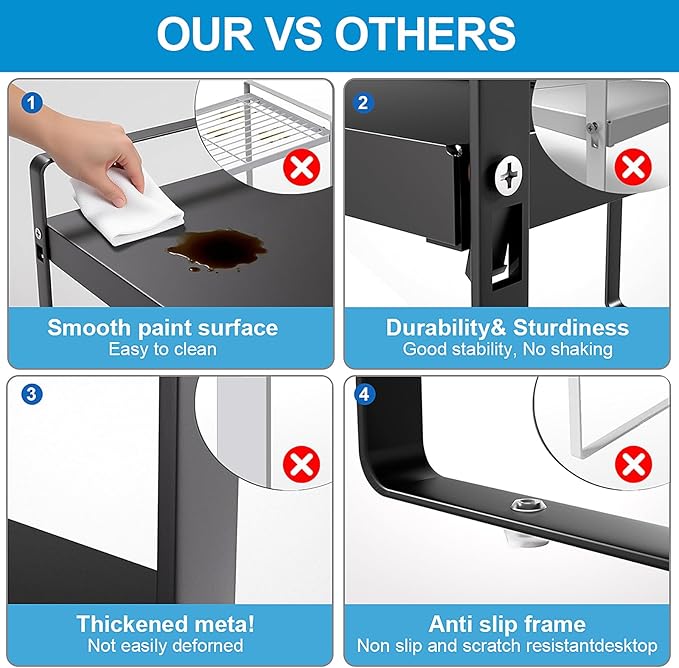 11" Deep Expandable Cabinet Shelf Organizer Riser, 2-Pack Black﻿ | Adjustable 14-25", heavy duty metal pantry storage rack for kitchen cupboard, under sink & countertop, 10" high space saver - Image 5