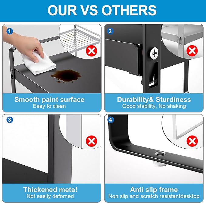 11" Deep Expandable Cabinet Shelf Organizer Riser, 1-Pack Black﻿ | Adjustable 14-25", heavy duty metal pantry storage rack for kitchen cupboard, under sink & countertop, 10" high space saver - Image 5