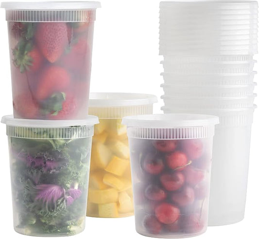BluShine Deli Containers with Lids, Plastic Food Storage Containers | 32 oz, 24 sets Plastic Deli Food Storage Containers with Airtight Leak Proof Lids, Reusable, Microwave and Freezer Safe by Home