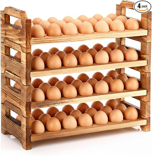 Reallnaive 4 Tier Wooden Egg Holder for Countertop, Pine Stackable Fresh Egg Storage Farmhouse Collecting Rack for Gathering Kitchen Organizer Duck Eggs Display, Stackable with 72 Eggs(Brown) by Unknown