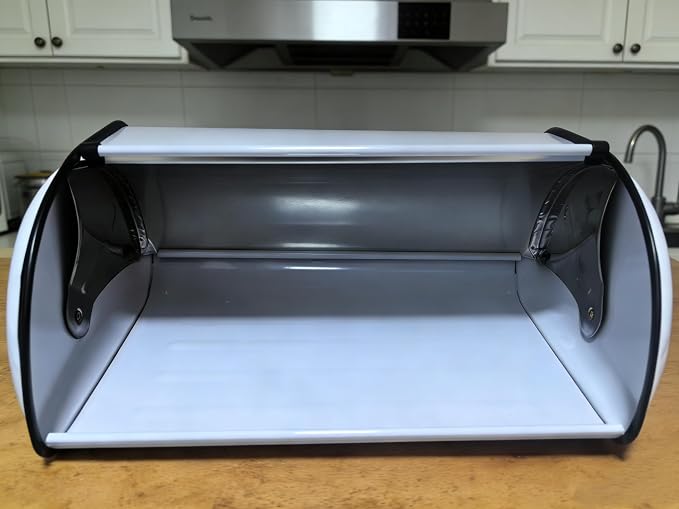 Metal Bread Box for Kitchen Countertop, White Roll Top Bread Bin | Stainless steel with smooth roll-top lid, the vintage bread box keeps homemade bread fresh while organizing countertop - Image 5