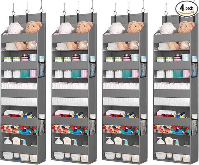 Lifewit Over the Door Organizer, 5 Shelf Clear Window Hanging Storage with 4 Mesh Side Pockets, Anti Tilt 40 lbs Load Behind Door for Pantry, Nursery, Bathroom, Bedroom, Kitchen, Dorm, 4 Pack by Lifewit