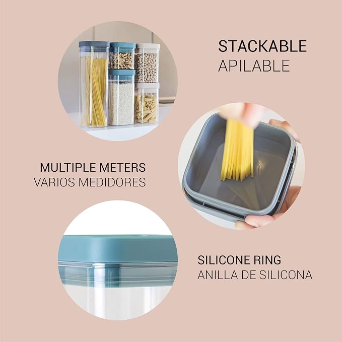 Vigar Container Homey Airtight Organizer with Silicone Grey | Ideal Pantry and Fridge, BPA Free Plastic, Silicone Seal, With Spaghetti Measure, Food Storage Container - Image 3