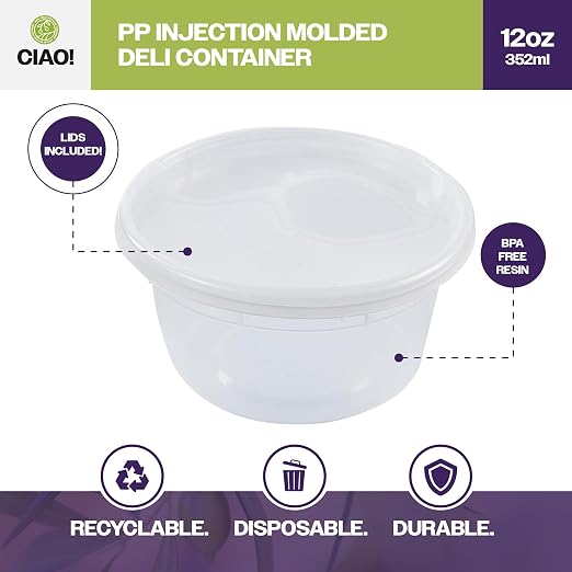 CIAO! 12OZ PP Injection Molded Soup-Deli Container with LLDPE Lid, Microwavable and BPA Free (240/240 combo pack) - Image 2