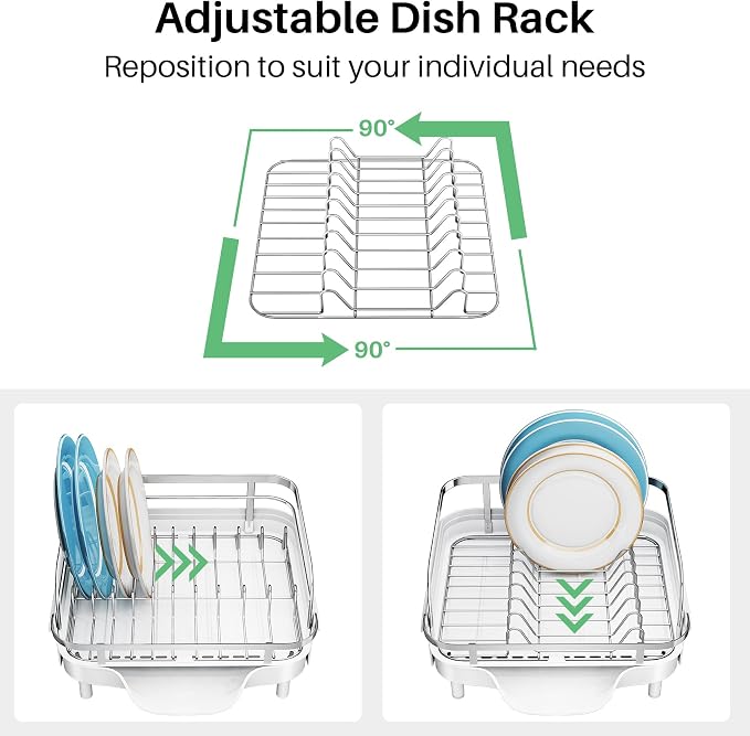 SNTD Expandable Dish Drying Rack for Kitchen Counter, 15.2-22.1 in, White | Rust-Resistant Stainless Steel, Protective Side Rails, Self-Draining Drainboard, Removable Utensil Holder - Image 6