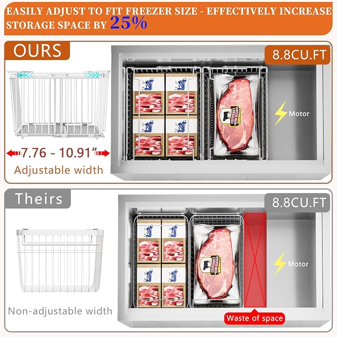 Large Freezer Organizer Bins for 5 to 9 Cu.Ft,4Pack , Leak-Proof Bottom | ANJUBANFreezer Organizer Bins, Stackable,expandable,foldable,With handle Wire Storage Container Baskets for Sort Frozen Meats - Image 6