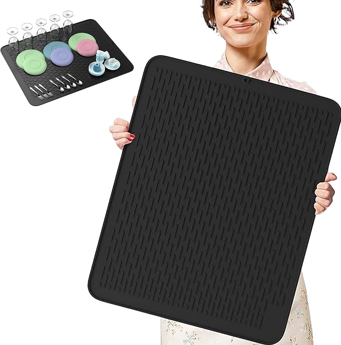 Extra Large (30 inch by 24 inch) heavy duty silicone dish drying mat for kitchen counters by MonsterMat (Black, XL - 30"x24") by HIGHERHUMAN