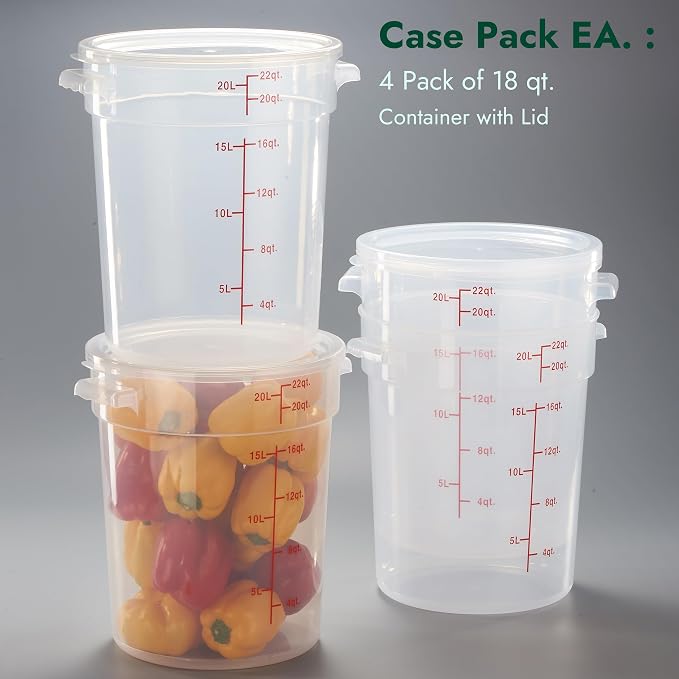 22 Quart Translucent Round Food Storage Container with Lid, Pack of 4 – NSF Listed, BPA-Free, Commercial-Grade Polypropylene, Freezer & Dishwasher Safe, Non-Stick, Easy-Read Graduations - Image 3