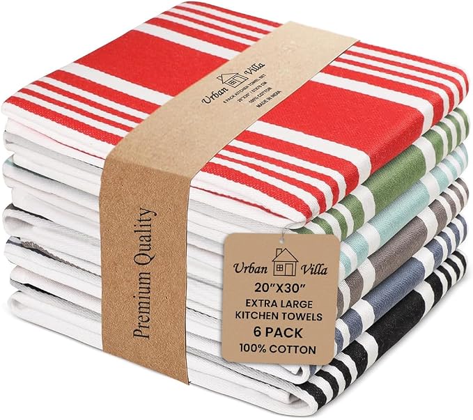 Urban Villa Kitchen Towels Cotton Dish Towels 20”x30” (Set of 6) Multi by CottonTrends