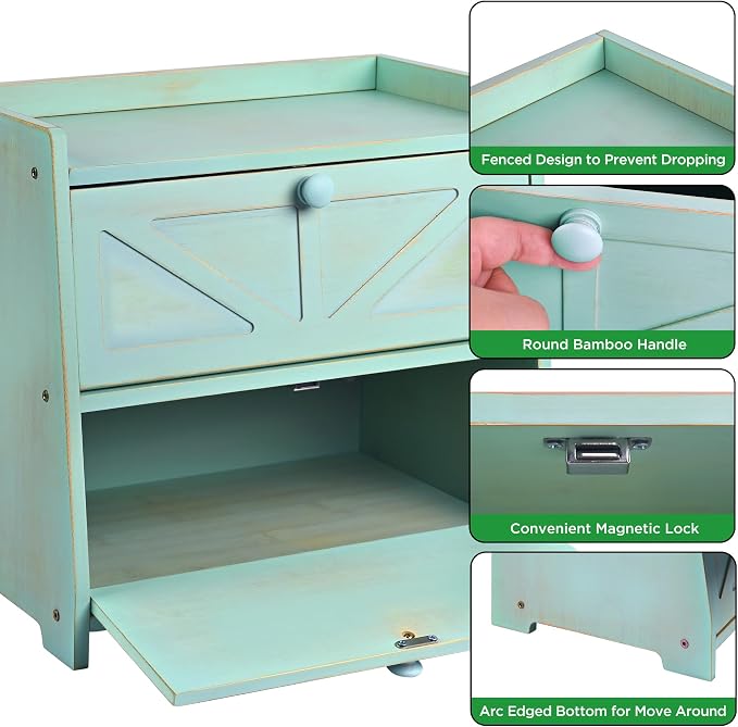 Bamboo Corner Bread Box for Kitchen Countertop 2-Tier Green | Farmhouse Bread Storage Container, Large Pantry Organizers for Homemade Snacks, Loaves, Breathable Keeps Bread Fresh - Image 4
