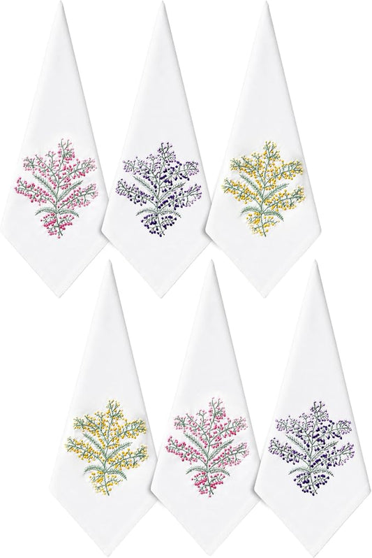 Cloth Tea Napkins Set of 6, Embroidered Cotton Napkins with French Knot Design, Reusable Table Napkins for Dinner, Tea Time, Coffee, Cocktail Settings, 16x16 Inches (Colorful White) by EmbroideryLinenVN
