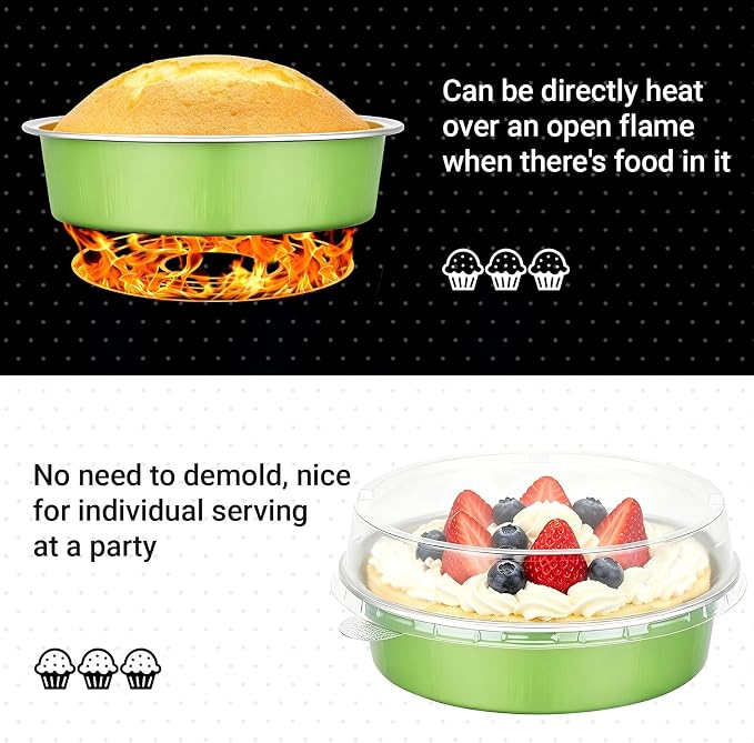 Beasea Mini Aluminum Cupcake Pans With Lids, 100 Pack 7.3oz Disposable Pie Pans, 4 Inch Aluminum Foil Baking Cups Pie Tart Tins Round Oven Dishes For Cheesecake Tart Quiche Dessert - Matcha Green - Image 3
