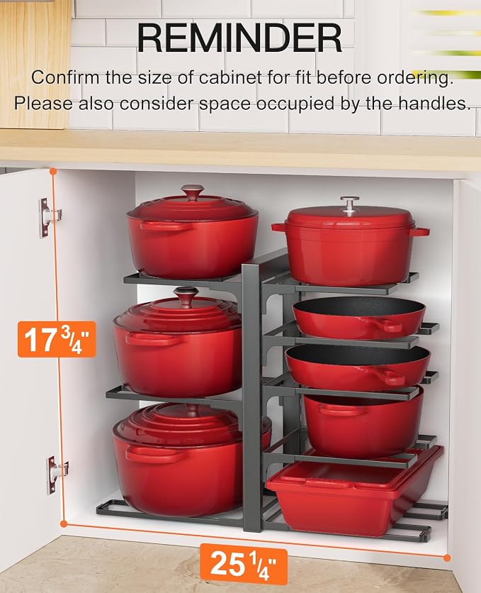 Pots and Pans Organizer Under Cabinet 15.8", 8-Tier Adjustable Black | 2 DIY Modes, Tool-Free Assembly, Max 120 Lbs, Fits Cast Iron Pans, Dutch Ovens & Heavy Cookware, For Kitchen Cabinets - Image 2