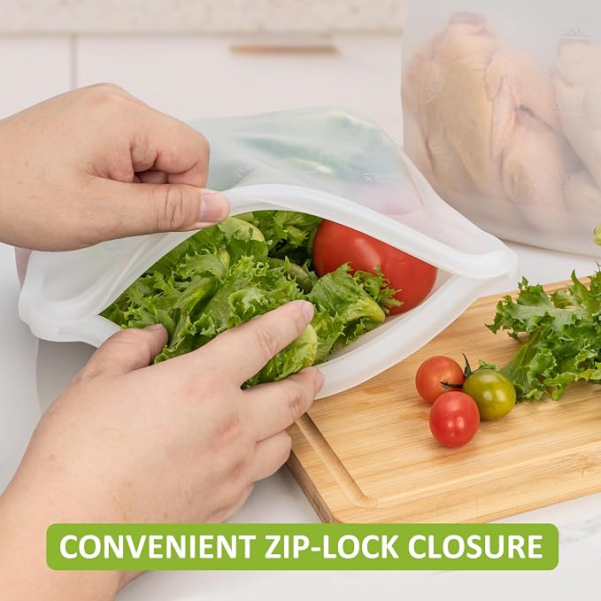 100% Silicone Gallon Storage Bags, Extra Large Reusable 1 Gallon Silicone Storage Bags Stand-Up Zip-Lock Leakproof for Bulk Food & Large Portions, Freezer Microwave Sous Vide Dishwasher Safe, 2 Pack - Image 4
