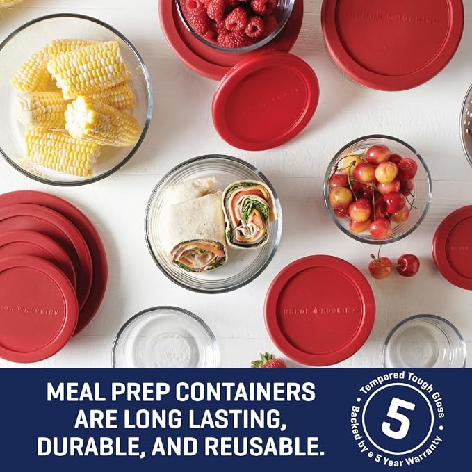 Anchor Hocking 18 Piece Glass Storage Containers with Lids (9 Glass Food Storage Containers & 9 Red SnugFit Lids) - Image 3