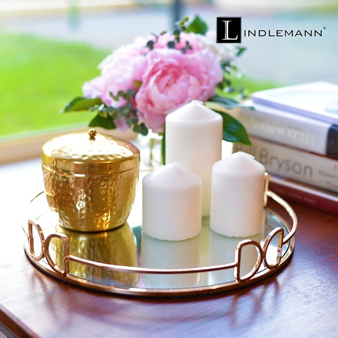 Decorative Tray Metal Mirrored Round Serving Trays with Butterfly Handles Perfume Jewelry Trinket Organizer for Bathroom Vanity Home Décor (Gold, 12") - Image 6