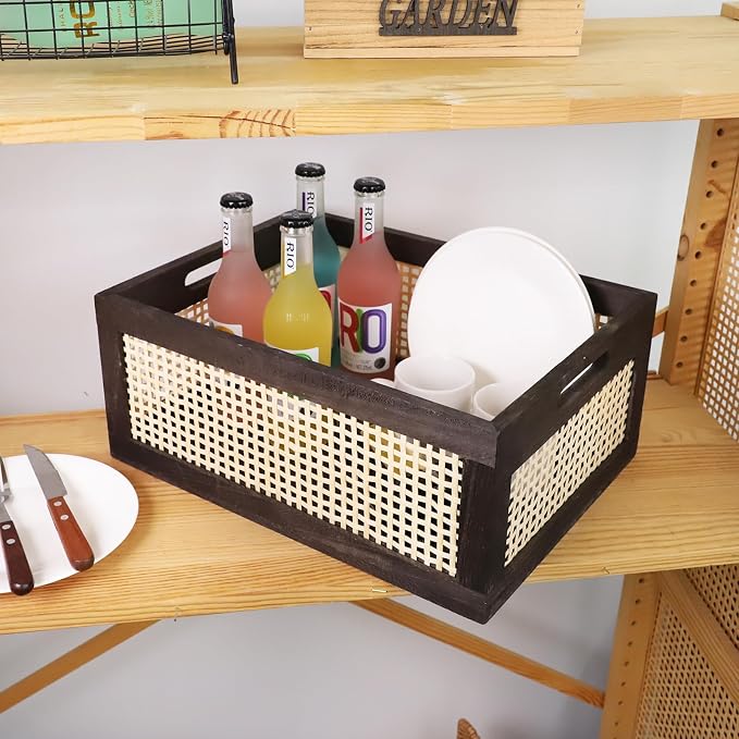 Desktop Storage Basket, Sundry Office Drawer Storage Box, Wood Frame Storage Basket. (Brown-Large) - Image 6