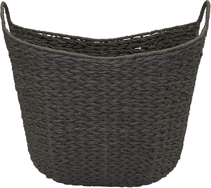 Household Essentials Handwoven Paper Rope Storage Basket with Metal Frame and Handles, Gray - Image 4