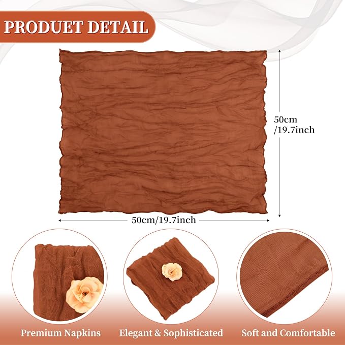 fani 100 Pack Gauze Cheesecloth Napkins, 20 x 20 in, Terracotta | Wrinkled Table Napkins, Soft Cotton, Rustic Decorative, Weddings, Party, Dinner Table, Everyday Use - Image 2