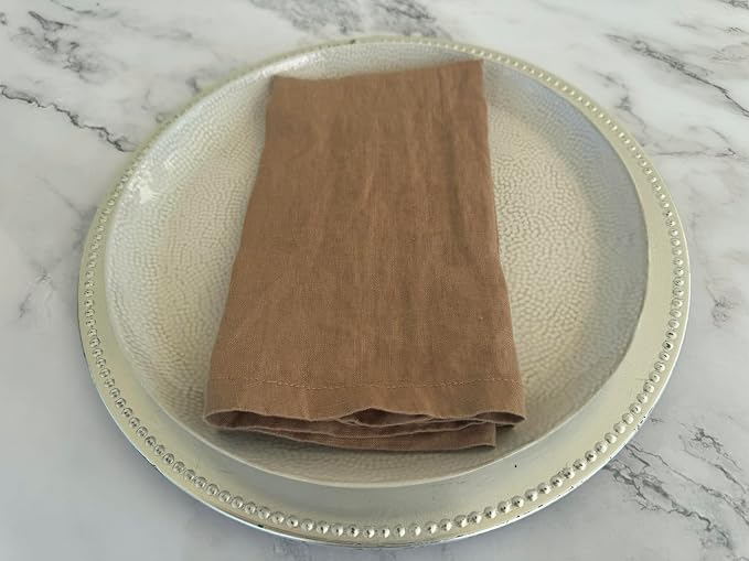 Linen Napkins –100% French Flax – Stonewashed Pure Linen Cloth Napkins - Size 18 Inch x 18 Inch – Set of 4 (Caramel) - Image 4