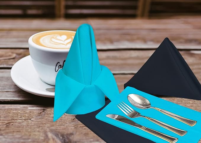 Ruvanti Cloth Napkins Set of 12, 18x18 Inches Napkin Cloth Washable, Soft, Durable, Absorbent Cotton Blend. Table Dinner-Napkin Cloth for Hotel, Lunch, Restaurant, Wedding Parties - Dark Grey & Teal - Image 5