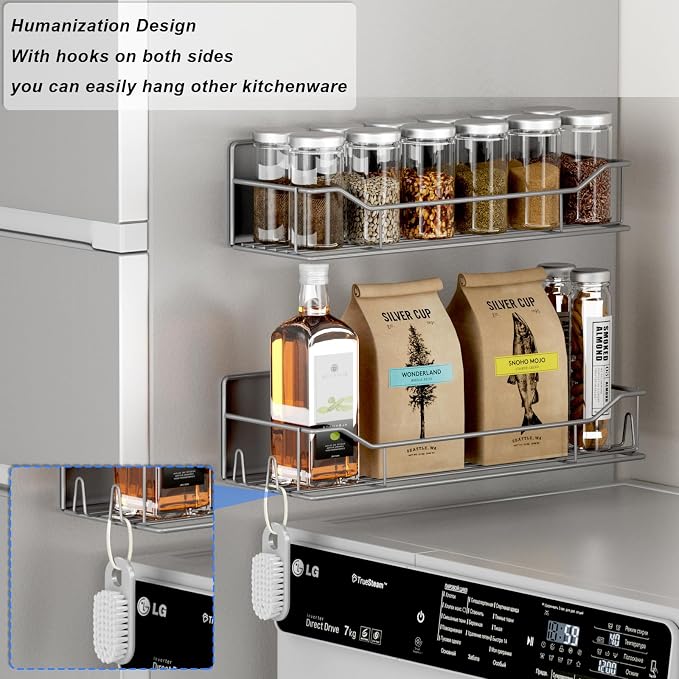Magnetic Spice Rack for Refrigerator,8 Pack Magnetic Fridge Shelf, Moveable Spice Organizer with Hook Rack, Paper Towel Holder, Utensil Holder,cup lid holder, Super Magnetic Rack Set (Grey) - Image 4