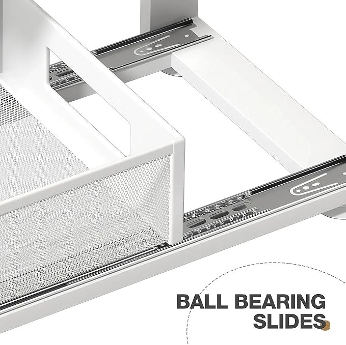 2 Pack 21.3IN-Depth Under Sink Organizer With Next-Gen Ball-Bearing Slides,2-Tier Pull Out Cabinet Storage,Height Adjustable Drawer Shelf for Bathroom,Kitchen,Laundry,Cabinet,Pantry-White - Image 3