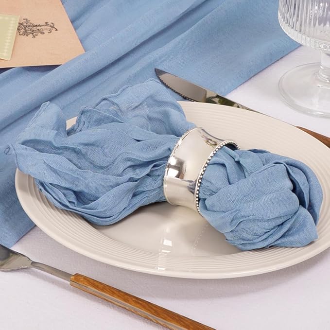 Cloth Napkins Set of 24 21"x21" Reusable Cheesecloth Napkins Dusty Blue | Boho Rustic Dinner Napkins Washable Gauze Table Napkins Cloth Hemmed Edges for Wedding Bridal Shower Family Gathering Decor - Image 3