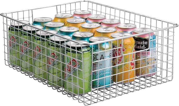 mDesign Metal Wire Food Storage Basket Organizer with Handles for Organizing Kitchen Cabinets, Pantry Shelf, Bathroom, Laundry Room, Closets, Garage - Concerto Collection - 2 Pack - Chrome - Image 7
