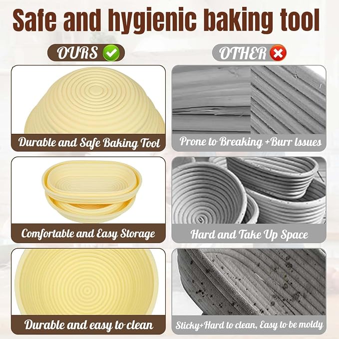 Sourdough Starter Kit, 20PCS Bread Baking Supplies with Banneton Basket | 9 in Round & 10 in Oval Silicone Proofing Bowls, Feeding Jar, Bread Sling, Scrapers, Lame Blades, Stencils - Image 5