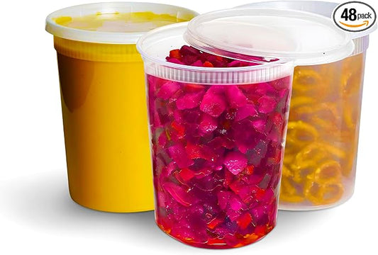 OCS Parts 48-Pack Round Plastic Deli Containers with Lids | Stackable, Microwavable, Freezer and Dishwasher Safe BPA Free Food Prep and Storage Containers (32 Ounce) by OCSParts